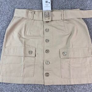 NWT INSPR by Tezza Twill‎ Utility Skirt Size M Beige Button Front Belted Pockets